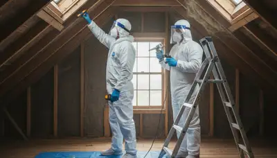 Mold inspection technician checking moisture in a Little Rock, AR home after water damage